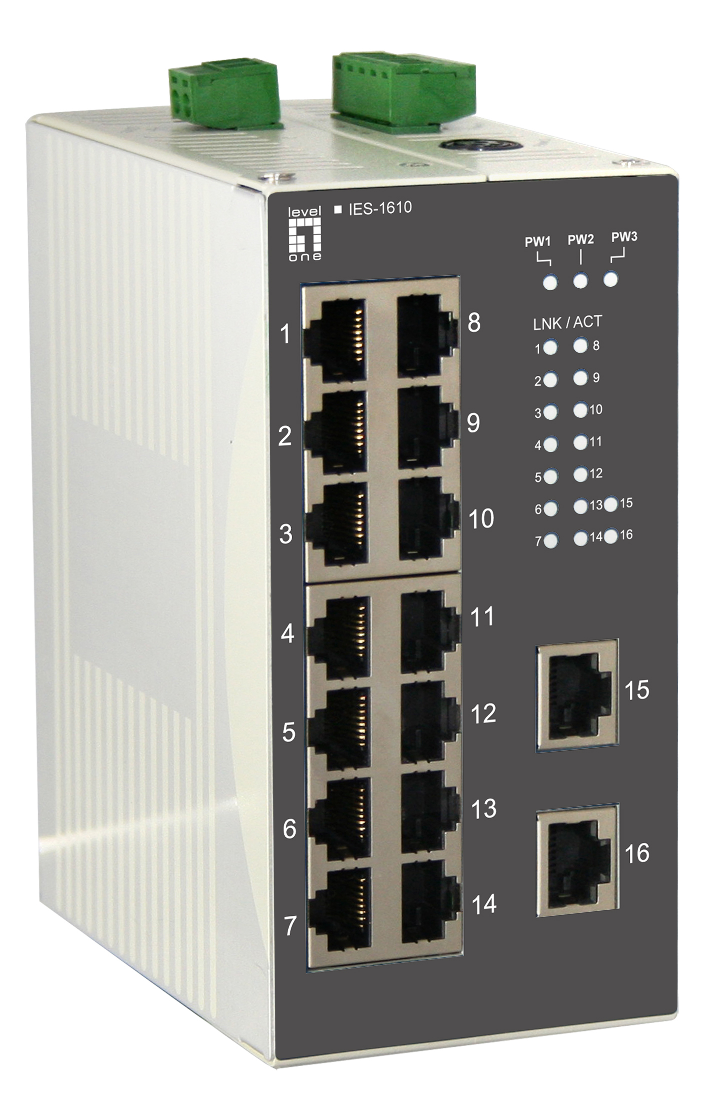 LevelOne 16-Port Fast Ethernet Industrial Switch, DIN-Rail, -20°C to 70°C