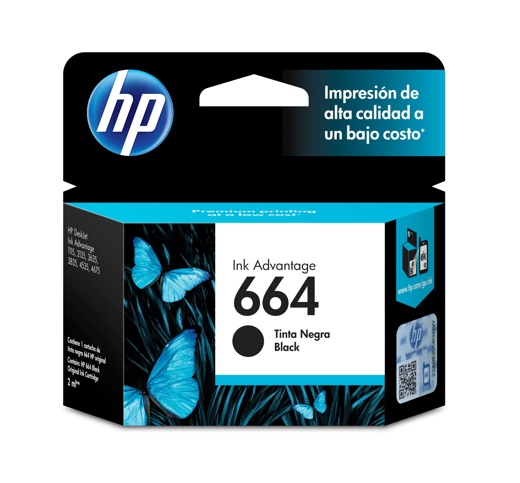 Cartucho de Tinta HP 664 - Negra - Original - (F6V29AL) - F6V29AL