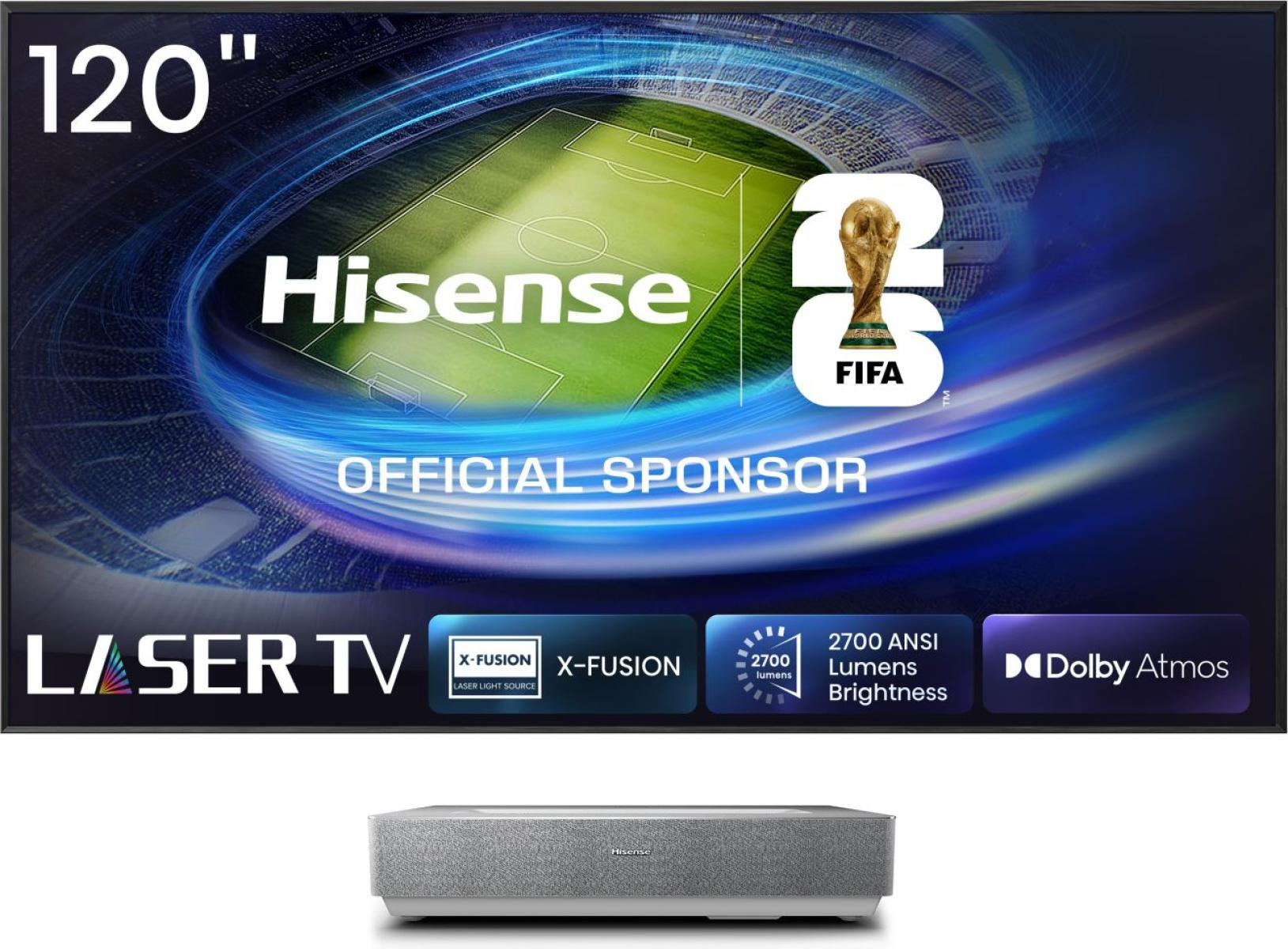Hisense 120L5HA projection TV Ultra short throw projector 2700 ANSI lumens DLP UHD 4K (3840x2160) Silver, White
