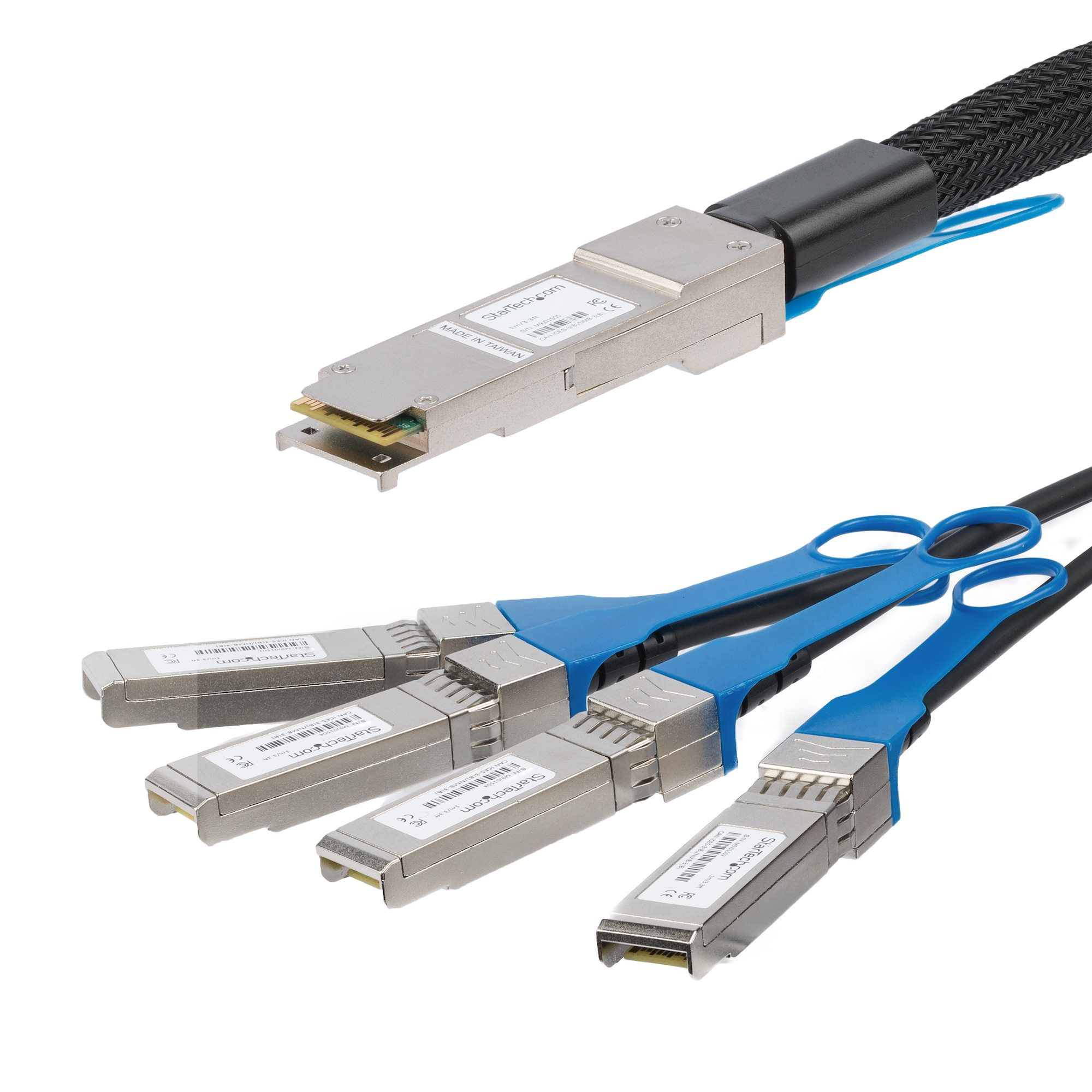 StarTech.com MSA Uncoded Compatible 1m 40G QSFP+ to 4x SFP+ Direct Attach Breakout Cable Twinax, 40GbE QSFP+ to 4x SFP+ Copper DAC 40 Gbps Low Power Passive Transceiver Module DAC Cable - Lifetime Warranty (QSFP4SFPPC1M) - Breakout cable - QSFP+ latched to SFP+ latched - 1 m - twinaxial - SFF-8431/SFF-8432/SFF-8436 - passive - black