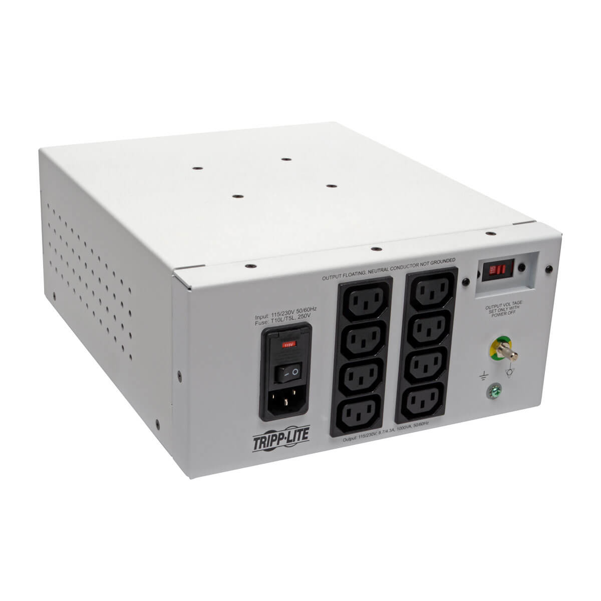 Tripp Lite Isolator Series Dual-Voltage 115/230V 1000W 60601-1 Medical-Grade Isolation Transformer, C14 Inlet, 8 C13 Outlets - Transformer - AC 115/230 V - 1000 Watt - 1000 VA - output connectors: 8 - white