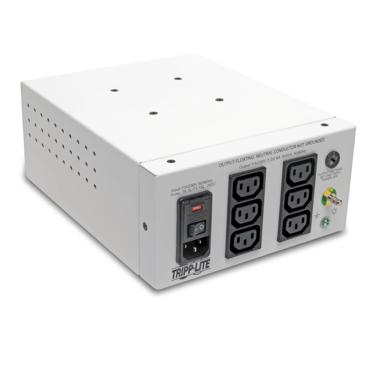 Tripp Lite Isolator Series Dual-Voltage 115/230V 600W 60601-1 Medical-Grade Isolation Transformer, C14 Inlet, 6 C13 Outlets - Transformer - AC 115/230 V - 600 Watt - 600 VA - output connectors: 6 - white