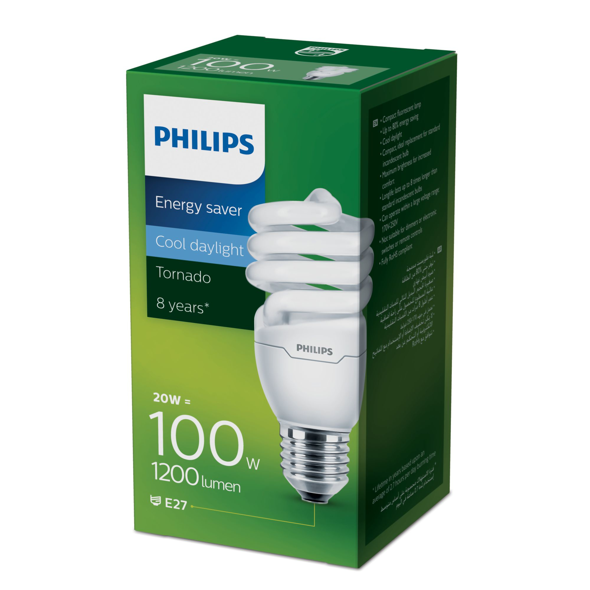 Resim Philips Tornado E27 Spiral Ampul - 20W, 1200 lm, 6500K Soğuk Gün Işığı