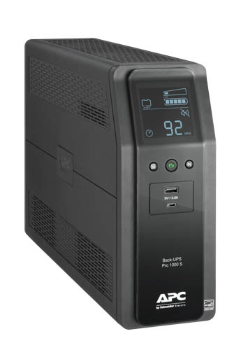 صورة APC BR1000MS UPS تفاعلي خطي، 1 كيلو فولت أمبير / 600 واط، خرج موجة جيبية، نطاق إدخال 88-147 فولت، 10 مخارج NEMA 5-15R، برج