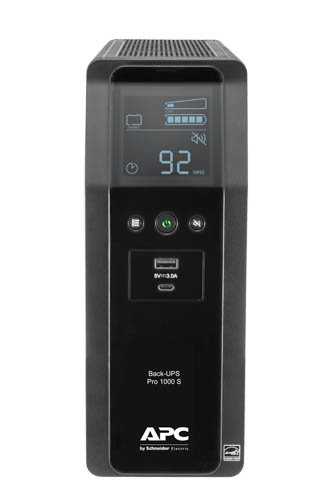 صورة APC BR1000MS UPS تفاعلي خطي، 1 كيلو فولت أمبير / 600 واط، خرج موجة جيبية، نطاق إدخال 88-147 فولت، 10 مخارج NEMA 5-15R، برج