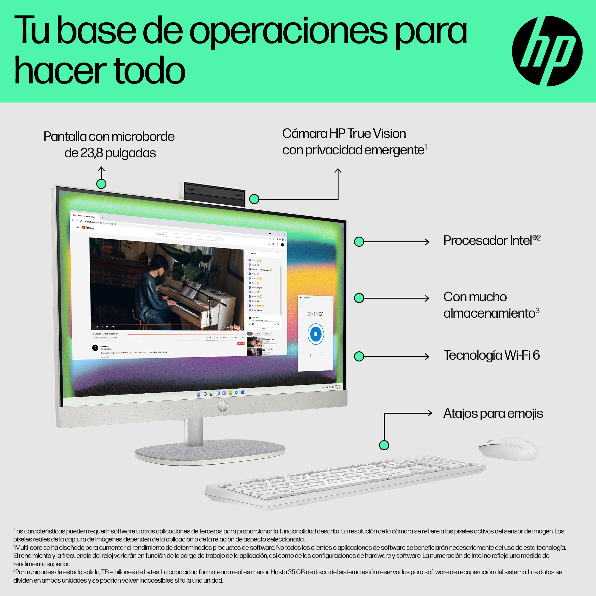 All in one - HP 24-cr0111ns, 23.8" Full-HD, Intel® Core™ i5-1335U, 16 GB RAM, 512 SSD, Iris® Xᶱ, Windows 11 Home, Blanco - imagen 14