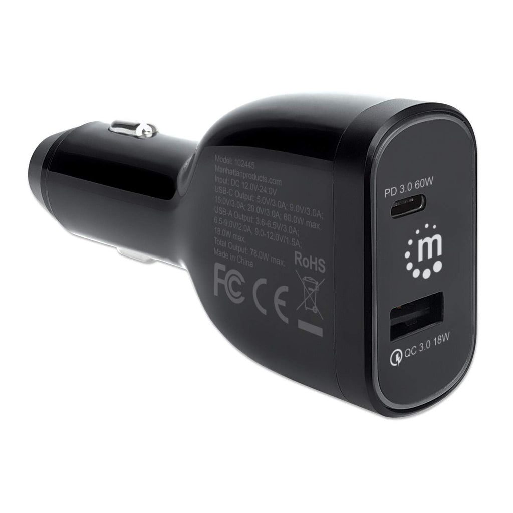 Manhattan Car/Auto Mobile Device Charger, USB-C & USB-A Outputs, USB-C Power Delivery up to – image 2