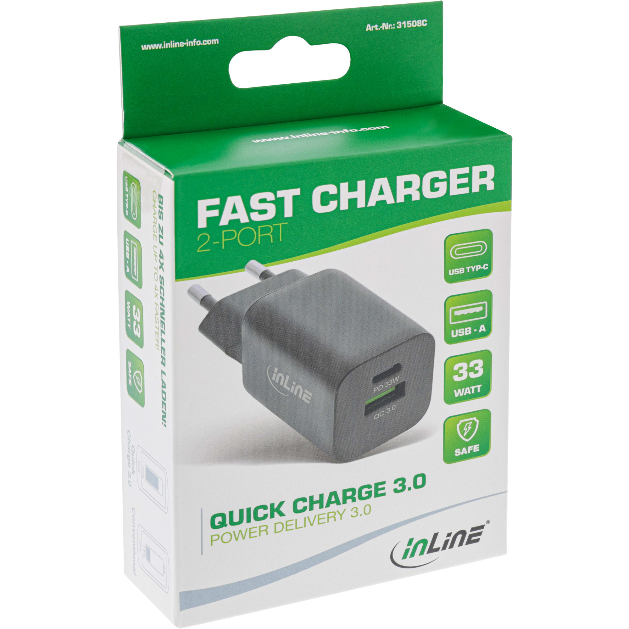 InLine USB power supply, charger, USB-A + USB Type-C – image 3