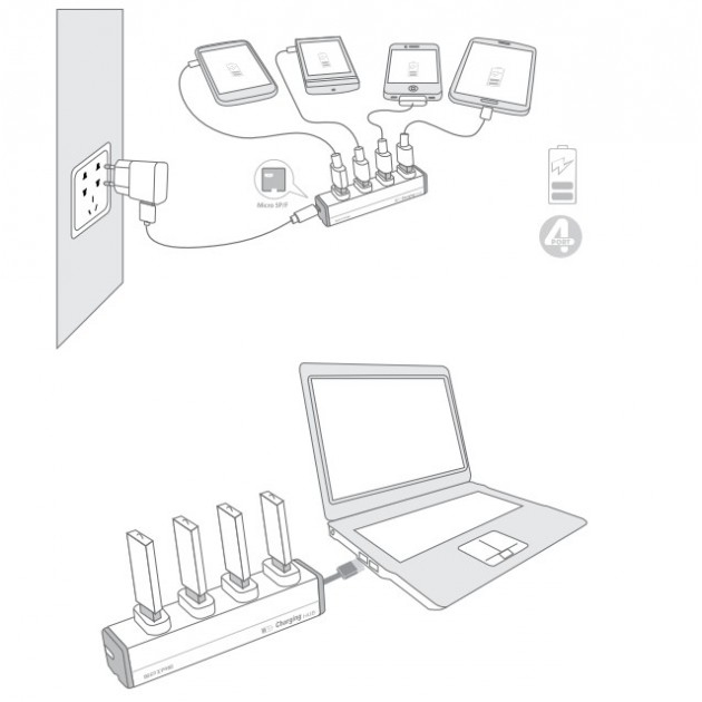 Techly Hub USB 2.0 4porte A e micro USB con funzione Ricarica. Nero IUSB2-HUB4-101MC – image 8