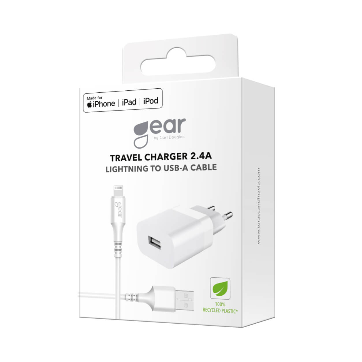 Gear Charger 220V 1xUSB 2,4A White Lightning cable 1m MFI C89 – image 2