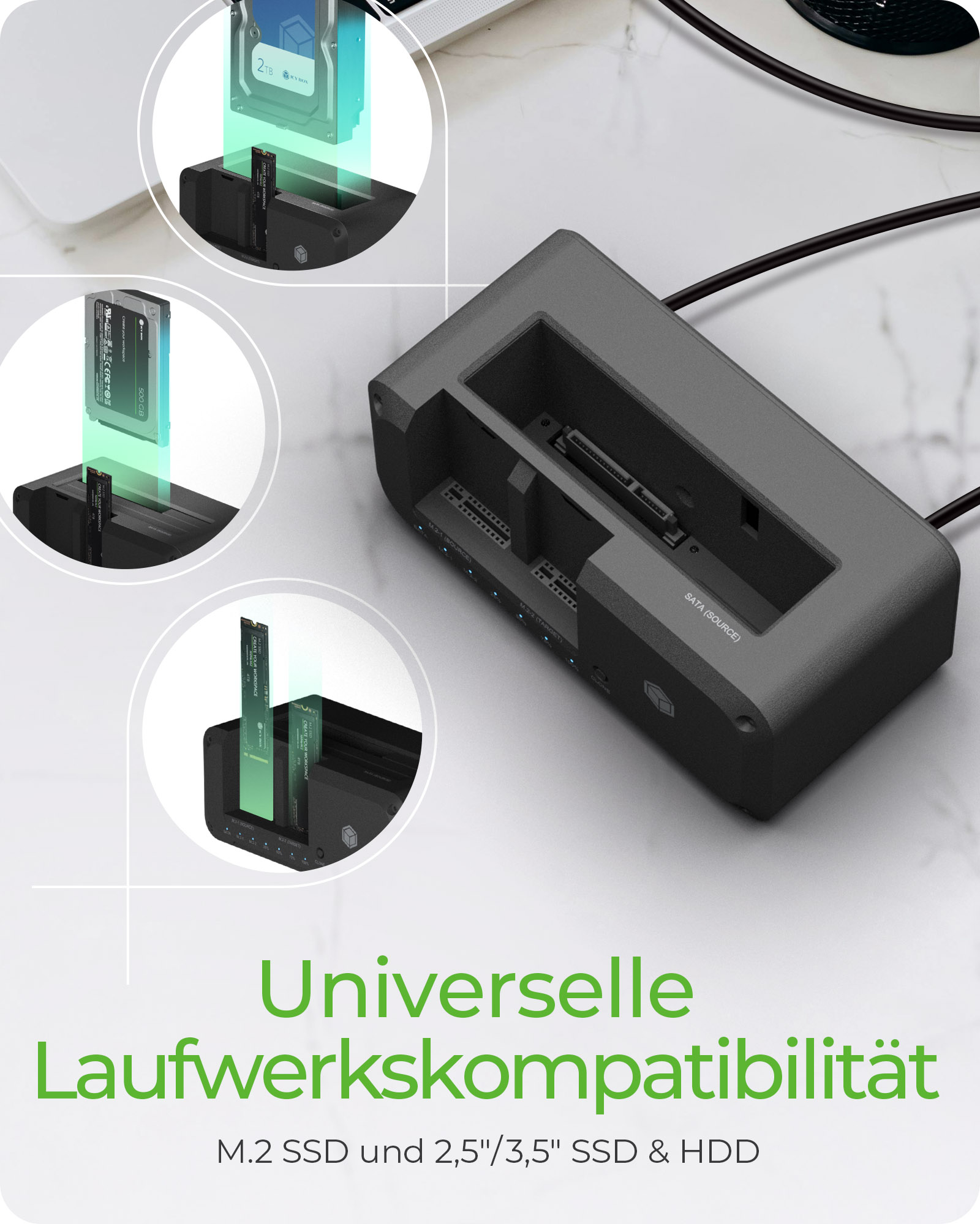 Docking- & Klonstation IcyBox SATA & M.2  USB3.2 Type retail
