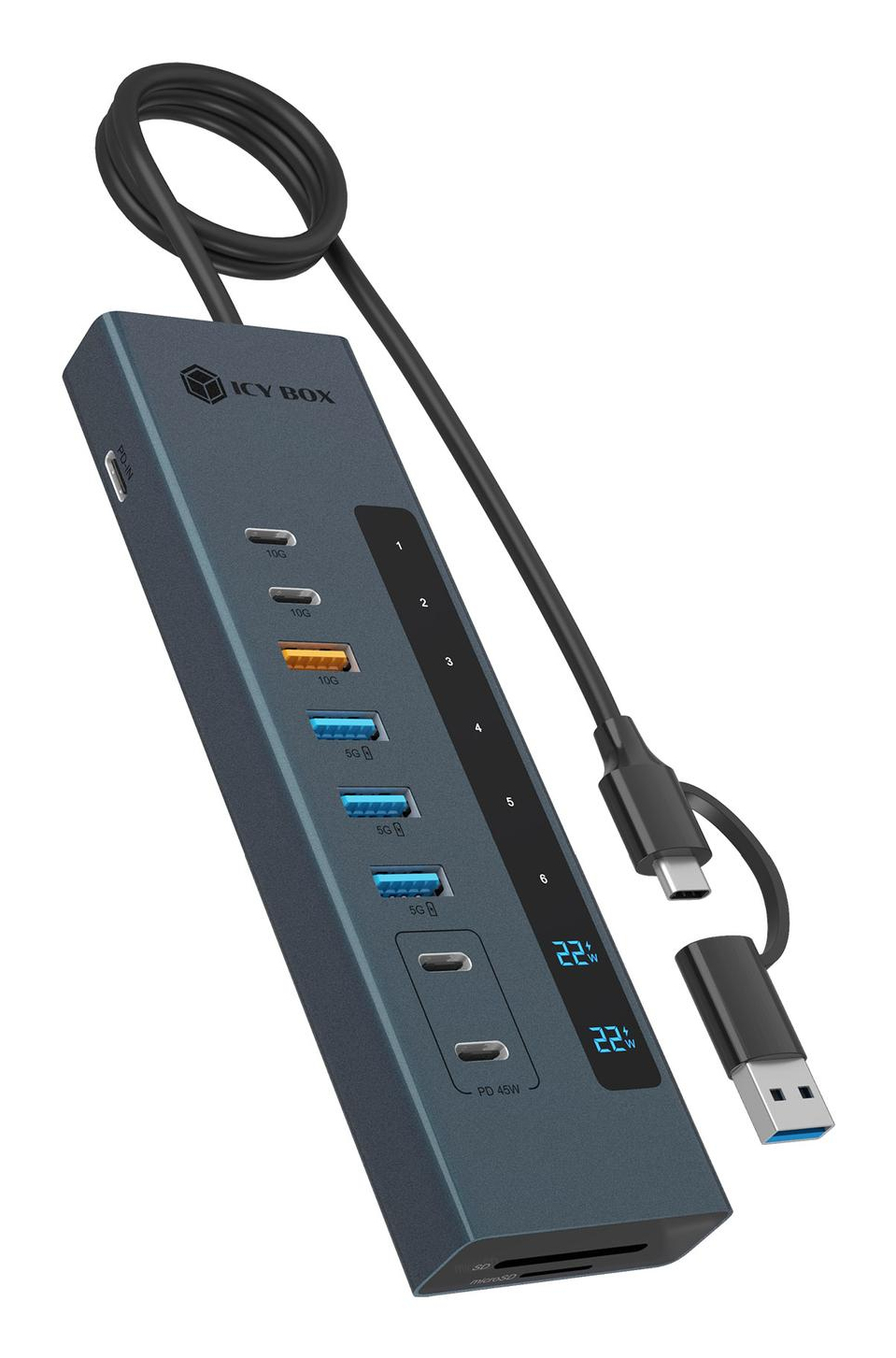 ICY BOX 11-in-1 USB Type-C hub with card reader and PD