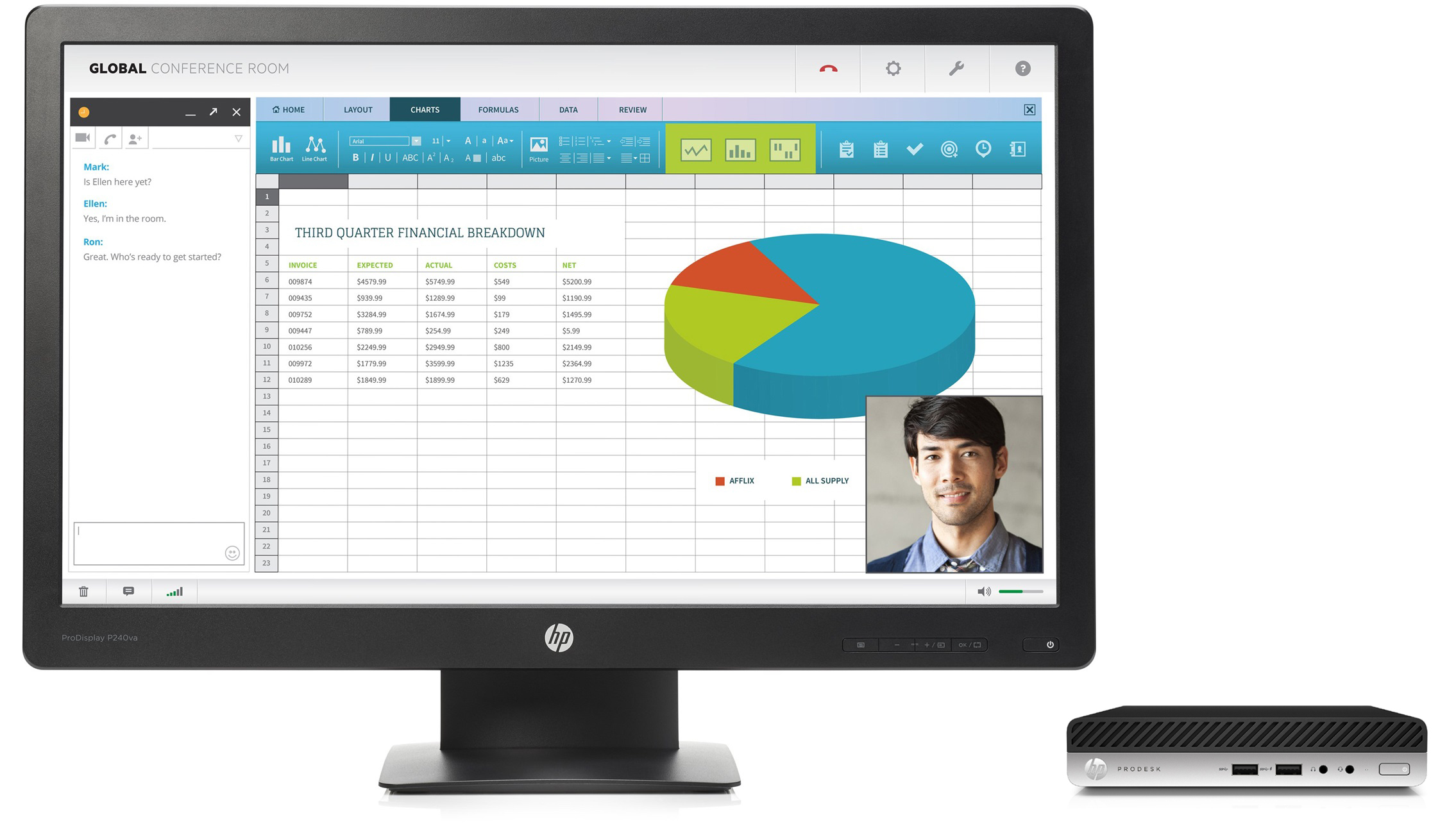 HP ProDesk 400 G3 + ProDisplay P240va Intel® Core™ i5 i5-7500T 8 GB DDR4-SDRAM 256 GB SSD Windows 10 Pro Mini PC Black image 1