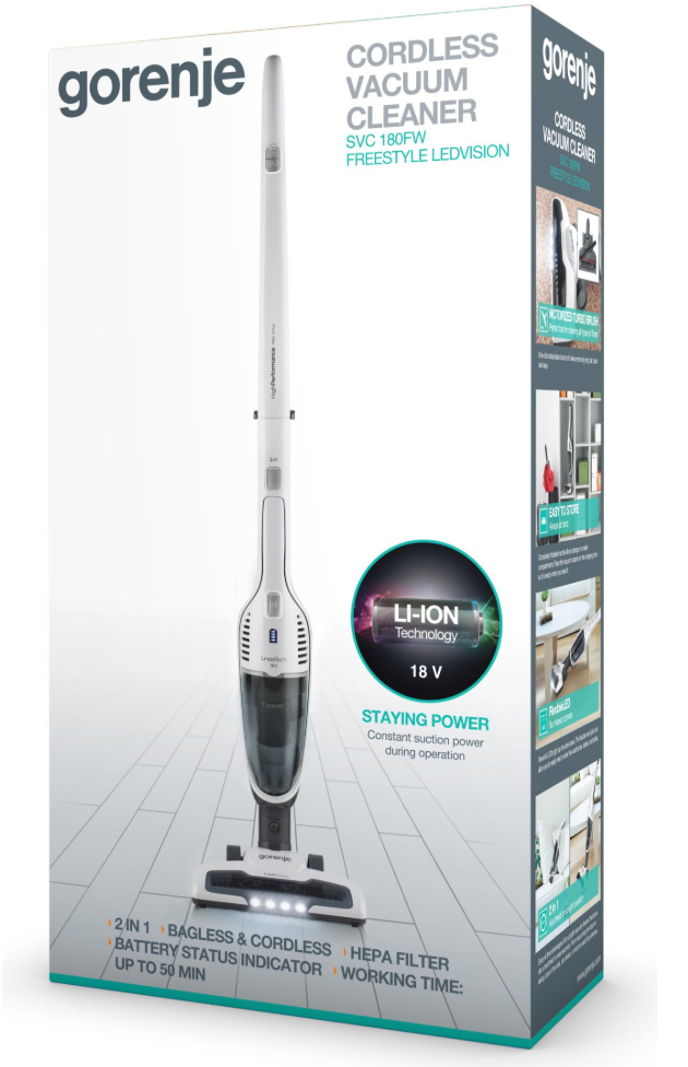 Gorenje SVC180FW 2-in-1 stick vacuum Battery Dry HEPA Bagless – image 2