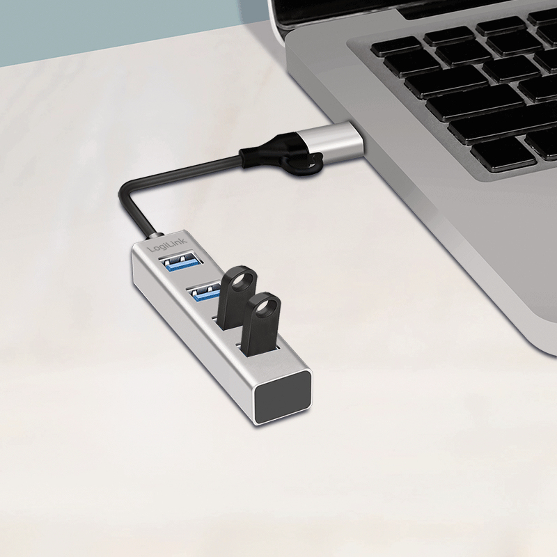 LogiLink USB 3.0 hub, 4x USB-A, 5 Gbit/s, 2-in-1 connection cable, silver – image 5