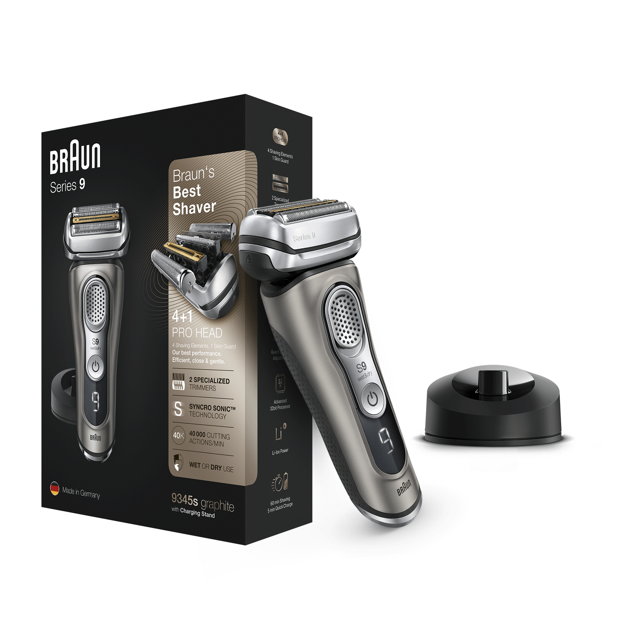 Braun Series 9 9345s Latest Generation Electric Shaver, Charging Stand, Fabric Case, Graphite – image 4