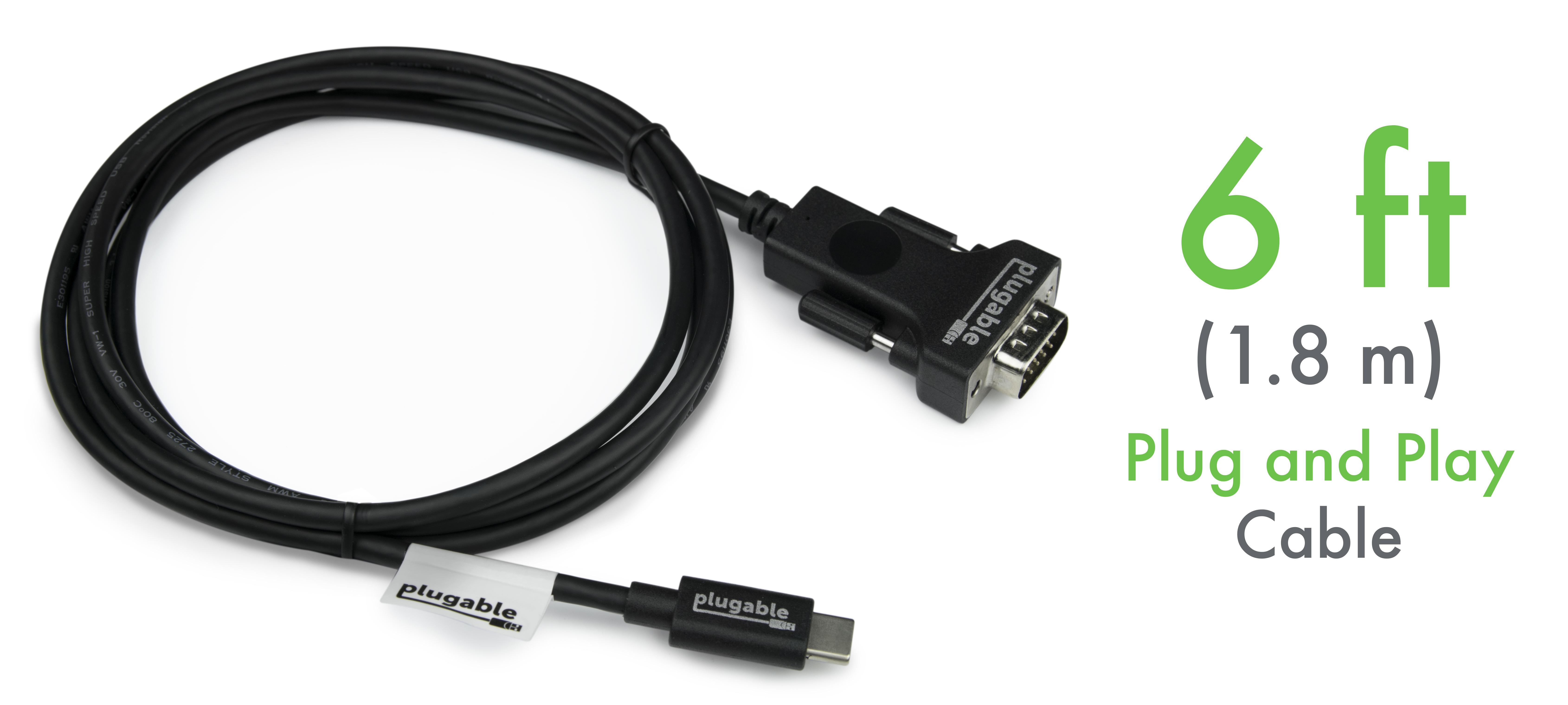 Resim Plugable USBC-VGA-CABLE USB-C - VGA Video Kablo Adaptörü, 1.8m, 1920x1200@60Hz