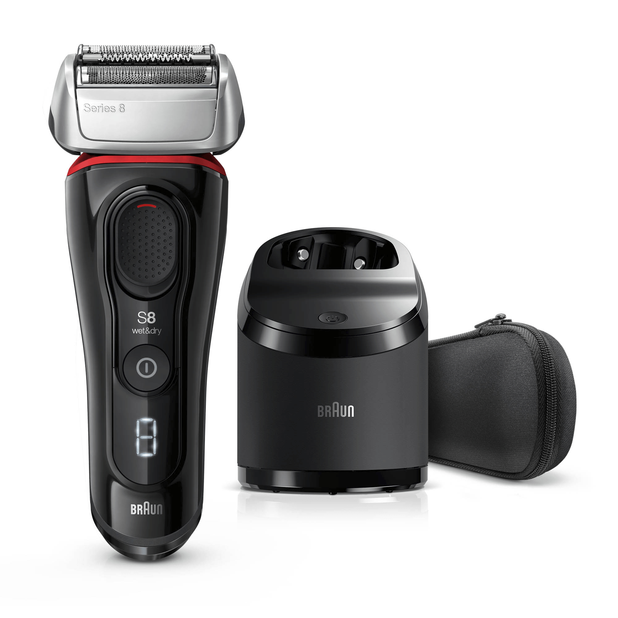 Braun Series 8 8380cc Next Generation Electric Shaver, Clean&Charge Station, Fabric Case, Black – image 1