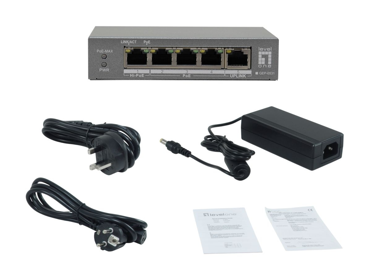 LevelOne 5-Port Gigabit PoE Switch, 802.3af/at/bt PoE, 4 PoE Outputs – image 6