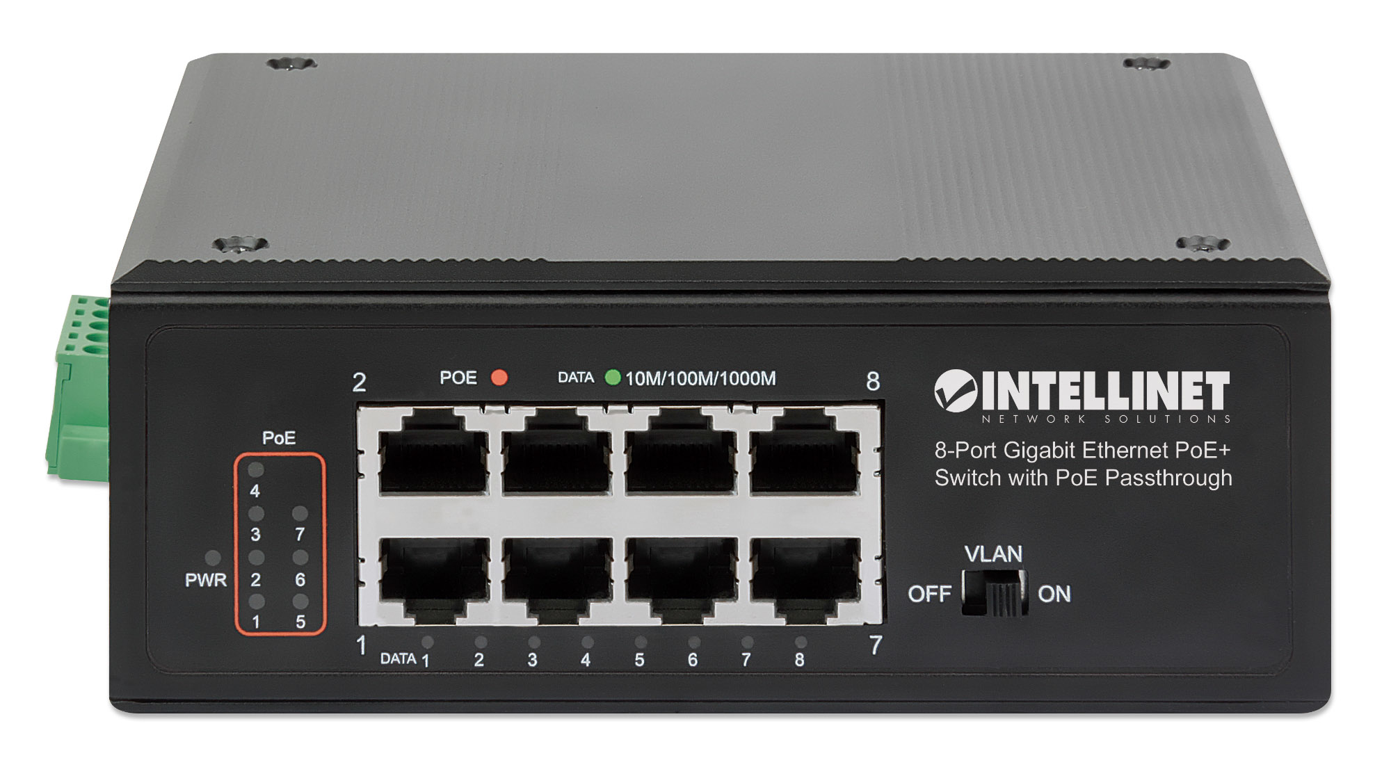 Intellinet 8-Port Gigabit Ethernet PoE+ Industrial Switch with PoE Passthrough, One PD PoE Port with – image 3
