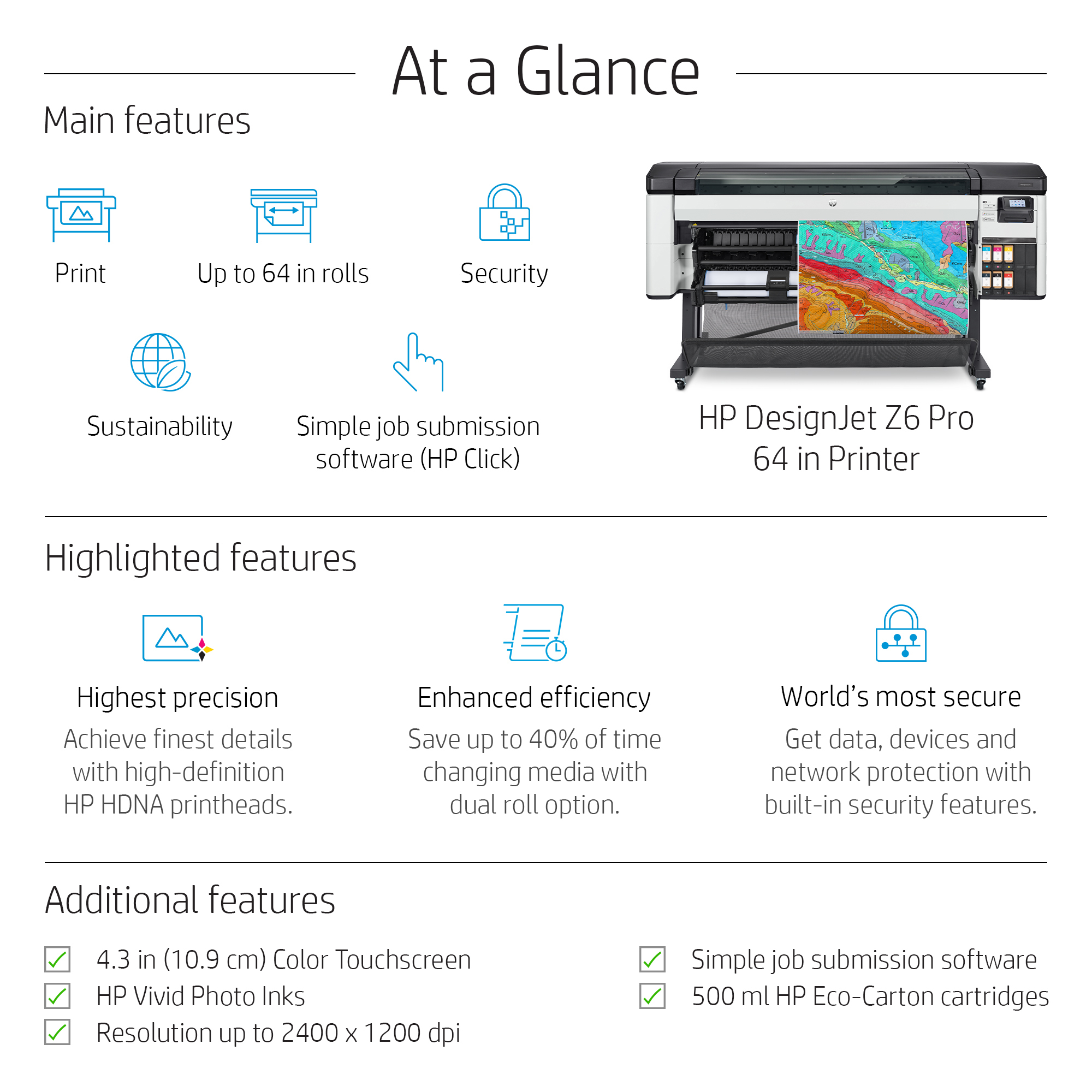 HP Designjet Z6 Pro 64-in Printer. Print technology: Thermal inkjet, Maximum resolution: 2400 x 1200 DPI, Page description