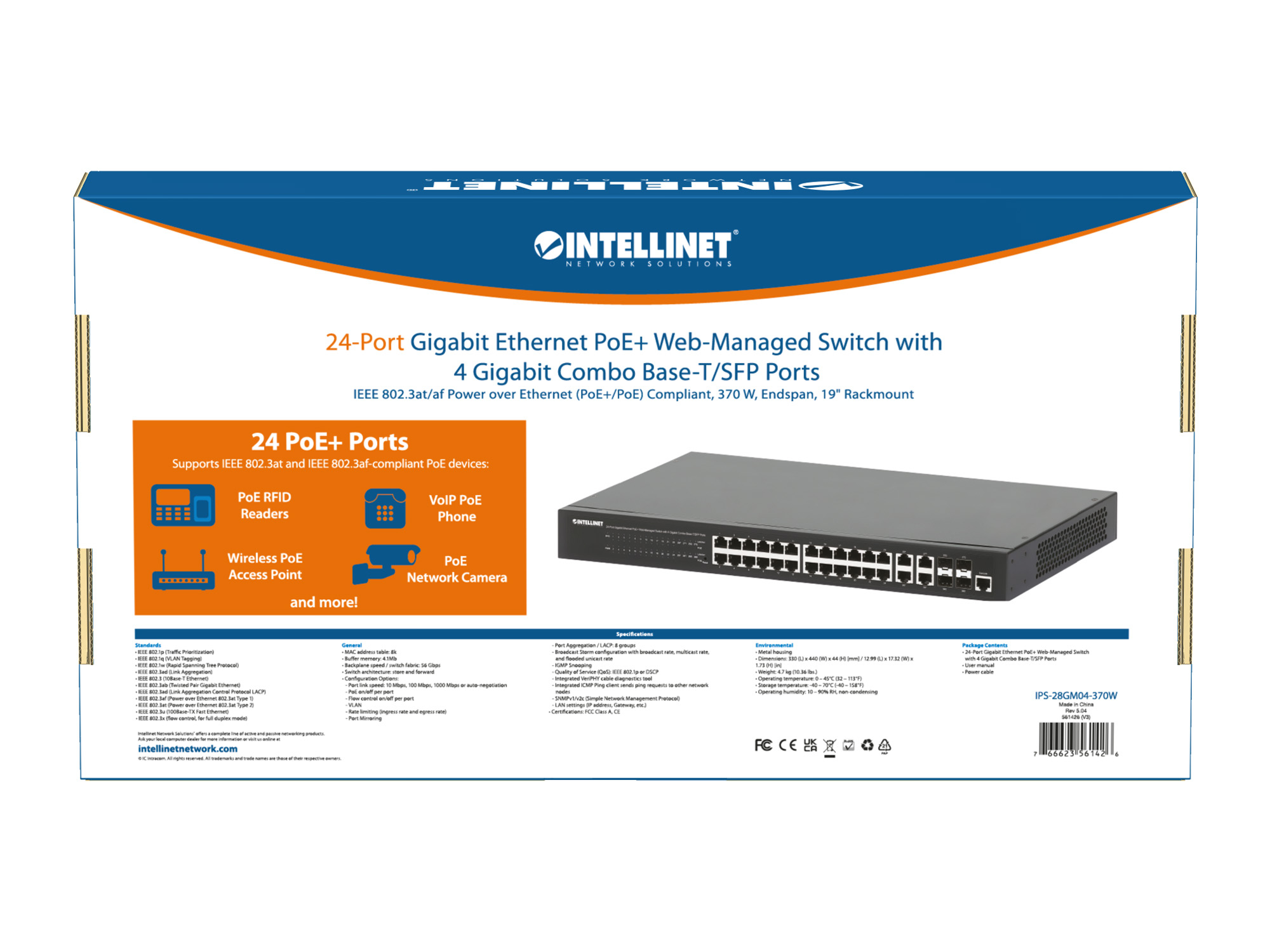 Intellinet 24-Port Gigabit Ethernet PoE+ Web-Managed Switch with 4 Gigabit Combo Base-T/SFP Ports, IEEE 802.3at/af Power over Ethernet (PoE+/PoE) Compliant, 370 – image 9