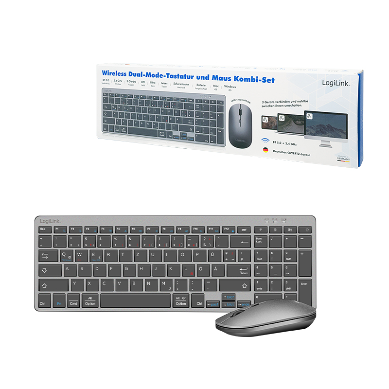 LogiLink ID0215 keyboard Mouse included Home/Office Bluetooth QWERTZ German Anthracite, Grey – image 9