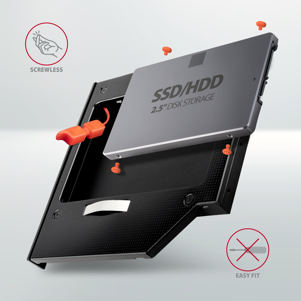 Axagon RSS-CD12 2.5 SSD/HDD caddy into DVD slot 12.7 mm LED ALU – image 4