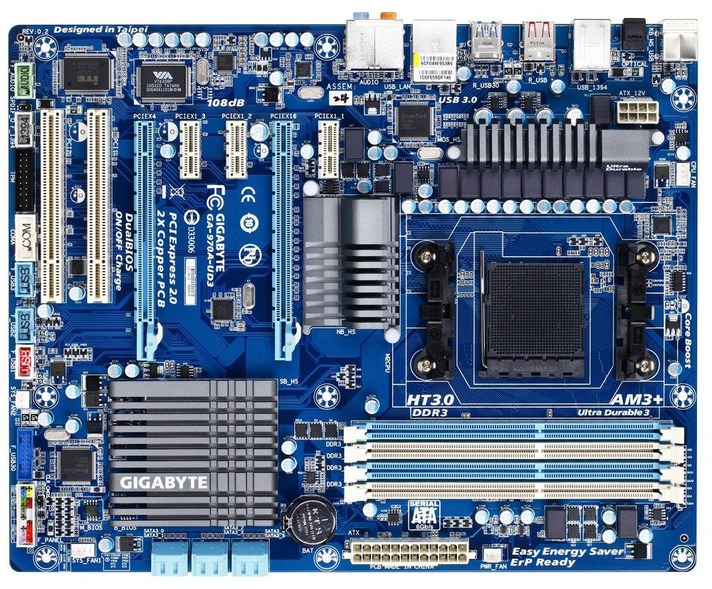GIGABYTE GA-970A-UD3 motherboard AMD 970 Socket AM3 ATX – image 1