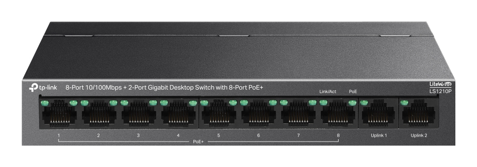 TP-LINK 8-Port 10/100Mbps + 2-Port Gigabit Desktop Switch with 8-Port PoE+...