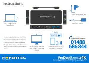 Hypertec ProDock EssentiaI 4K - Universal USB-C Dock with HDMI,VGA and DisplayPort – image 7