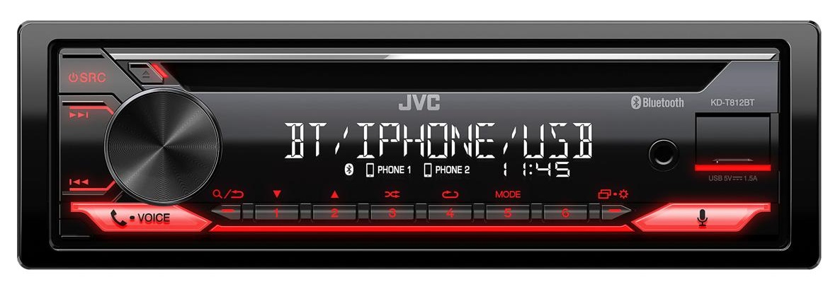 JVC KD-T812BT Black, Red