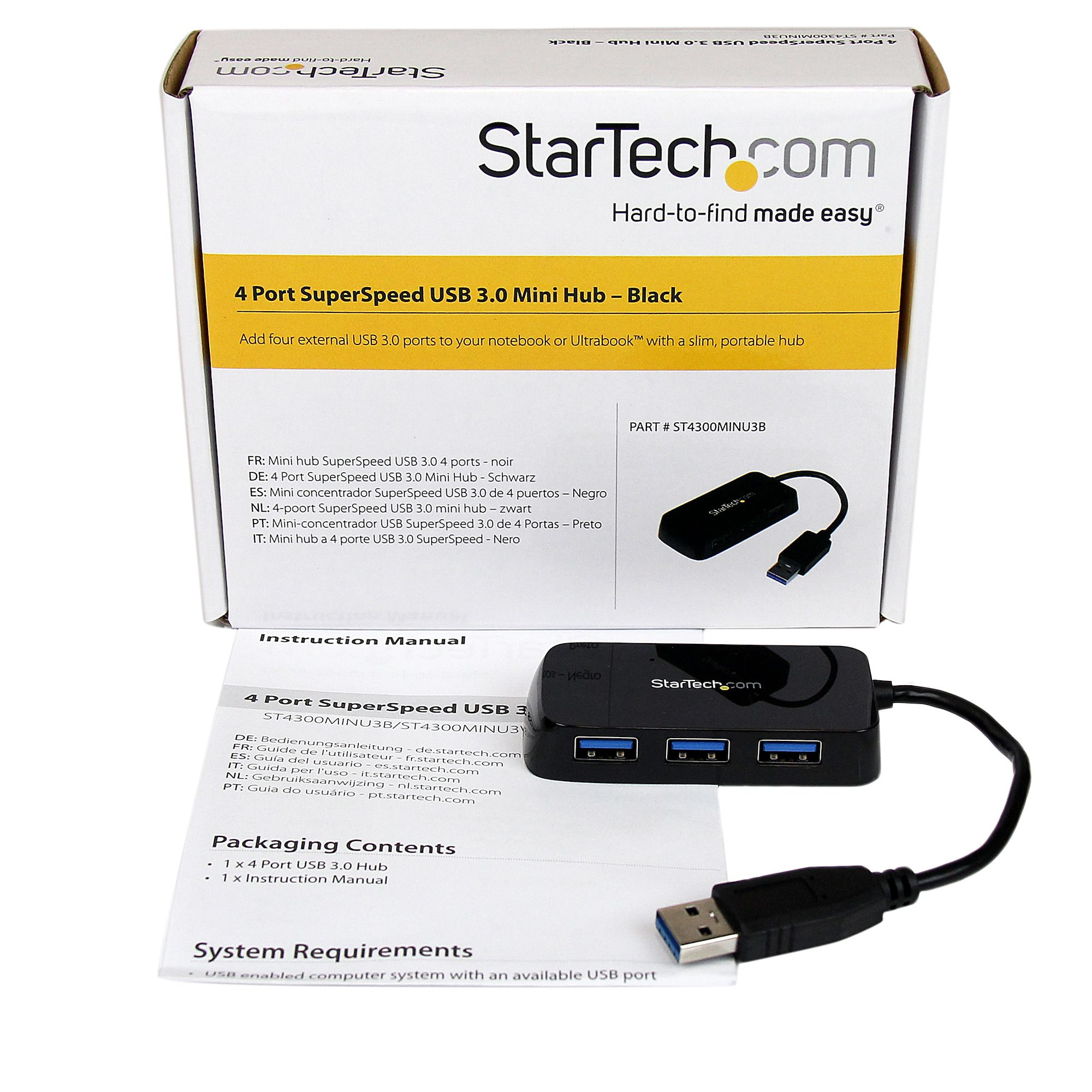 Adaptador StarTech.com Hub USB 3.0 Super Speed para Laptop de 4 Puertos - ST4300MINU3B Adaptador StarTech.com Hub USB 3.0 Super Speed para Laptop de 4 Puertos - ST4300MINU3B