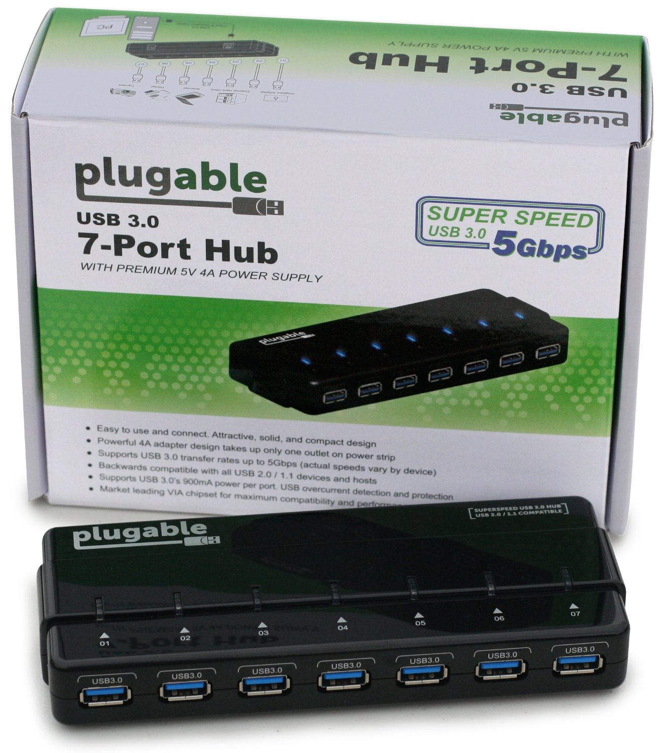 Plugable Technologies USB3-HUB7-81X interface hub 5000 Mbit/s Black – image 2