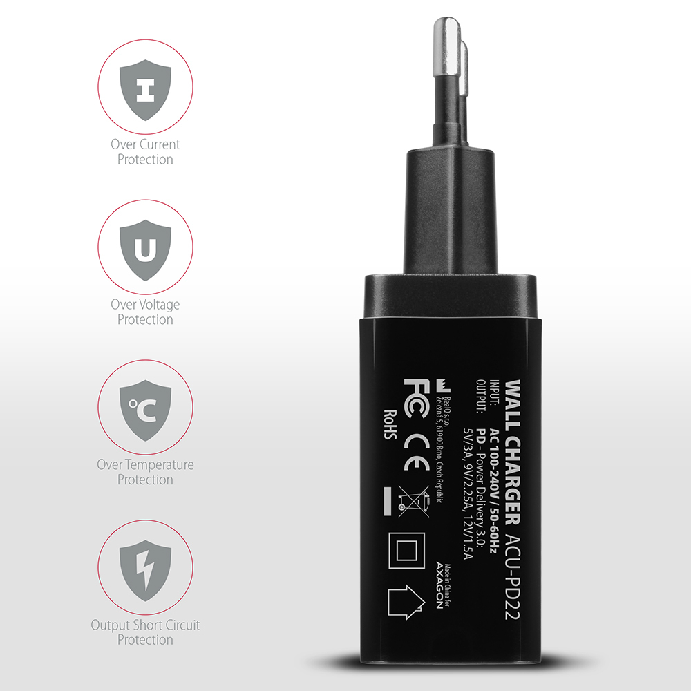 Axagon ACU-PD22 mobile device charger Smartphone Black AC Fast charging Indoor – image 5