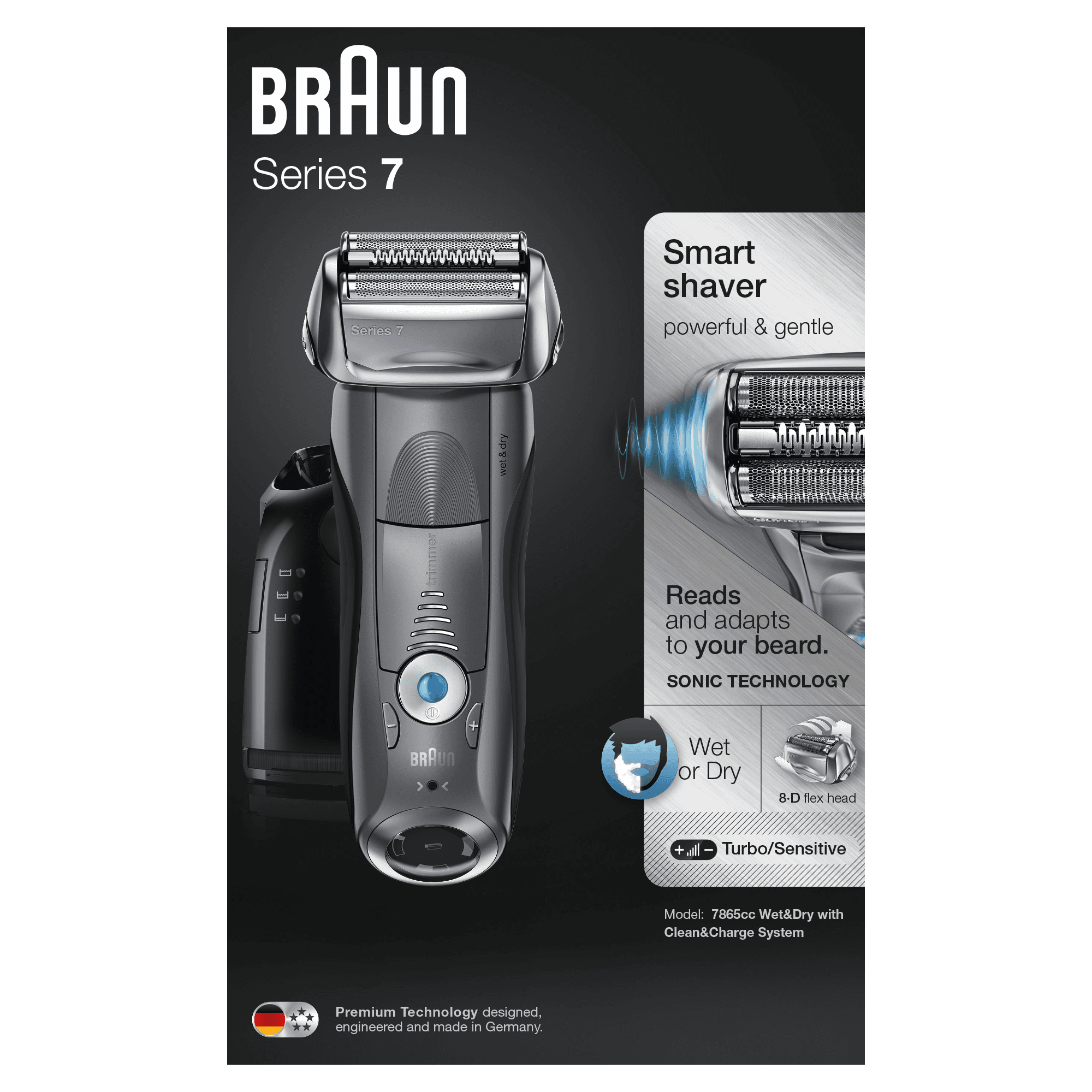Braun Series 7 Electric Shaver For Men 7865cc, With Clean&Charge Station And Travel Case– Grey – image 3