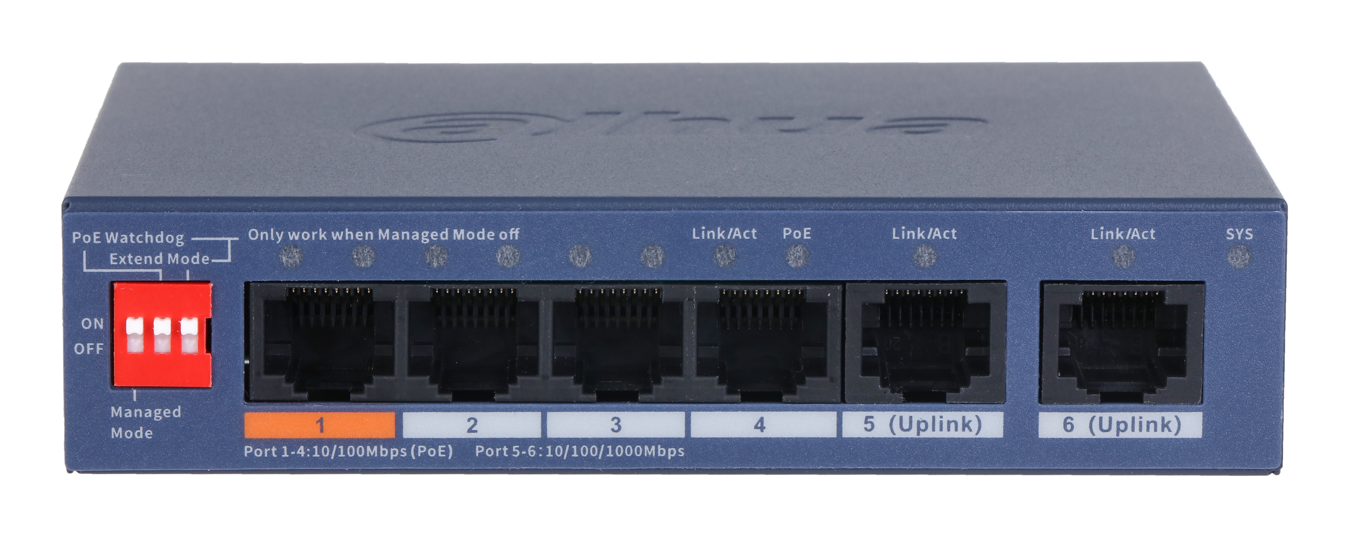 DAHUA 6-Puerto Cloud Managed Desktop Switch Con 4 Puerto Poe