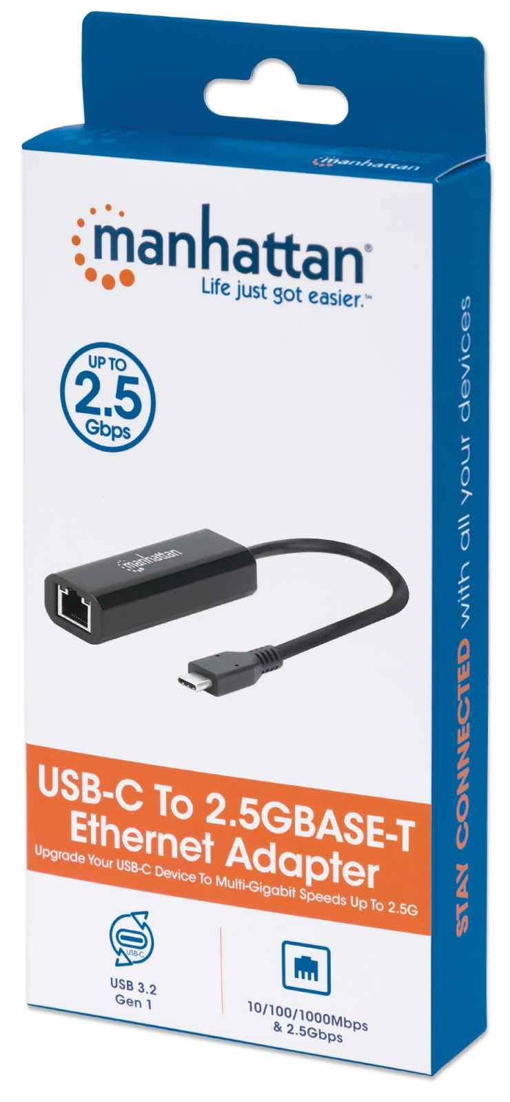 Manhattan USB-C to 2.5GBASE-T Gigabit (10/100/1000 Mbps & 2.5 Gbps) RJ45 Network Adapter, Multi-Gigabit Ethernet, Black, Three Year Warranty, Equivalent to US2G – image 2