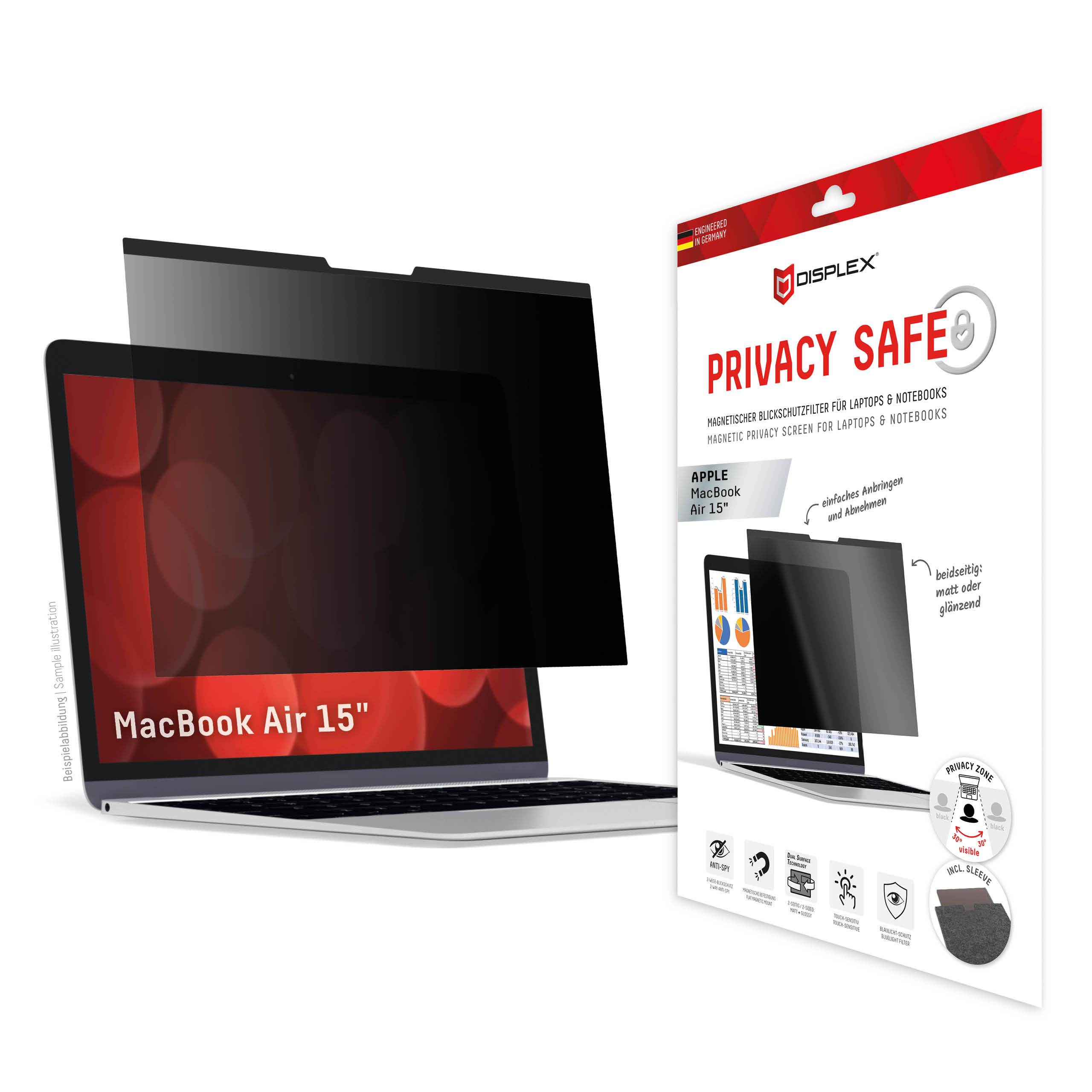 Displex PRIVACY SAFE magnetic 2-way privacy filter for MacBook Air 15‘‘