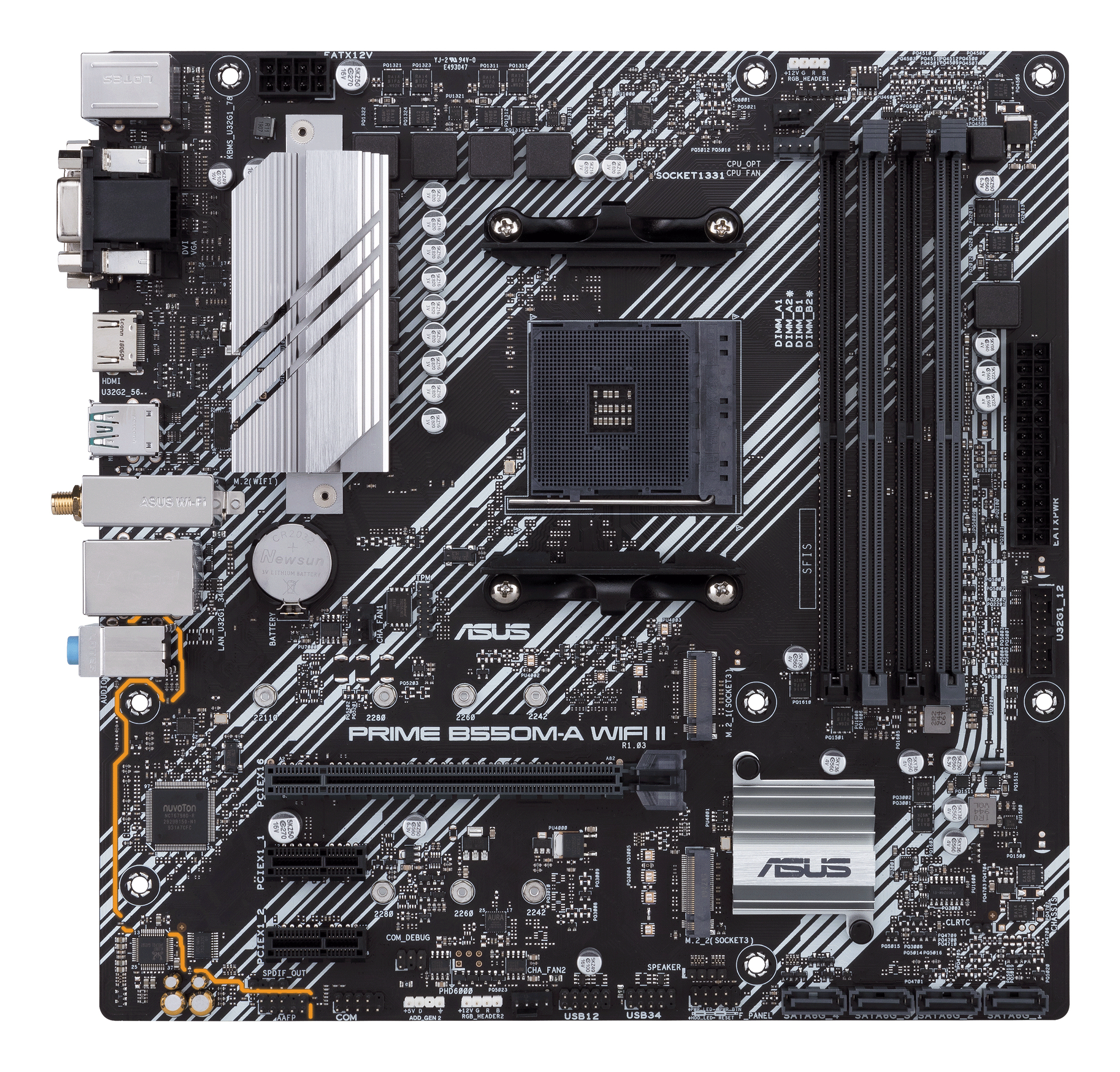 Tarjeta Madre ASUS PRIME B550M-A WIFI II - Socket AM4 - 4x DDR4 - 2133/3200/4866(OC) MHz - HDMI - VGA - DVI-D - USB 2.0/3.2 - Micro ATX - PRIME B550M-A WIFI II