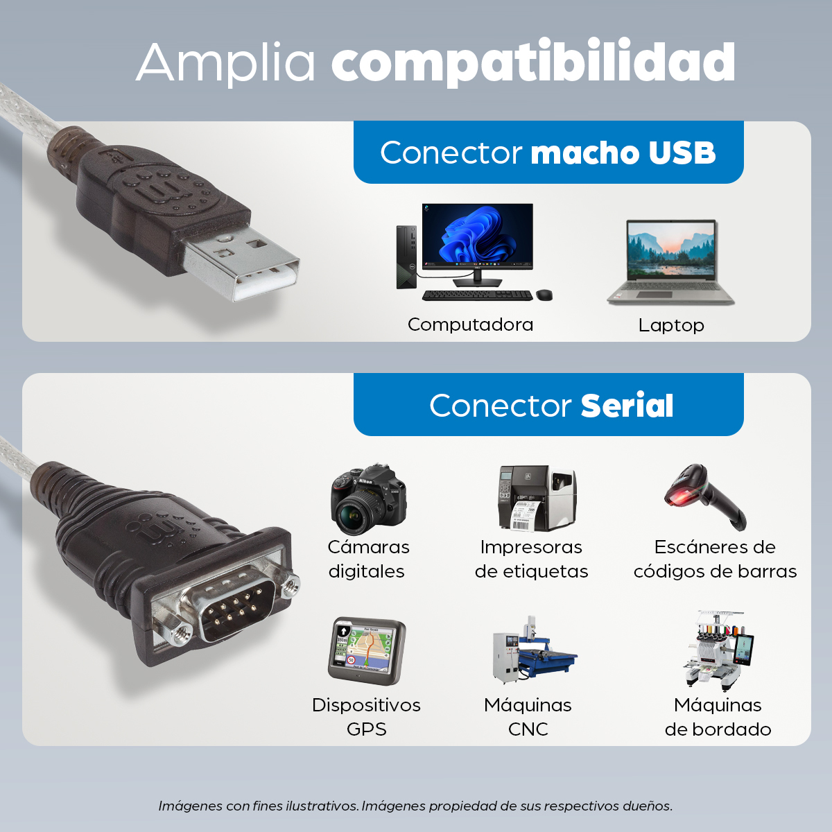 Convertidor 1.8m USB-A 2.0 a Serial DB9, Manhatan 151849, Color Plateado