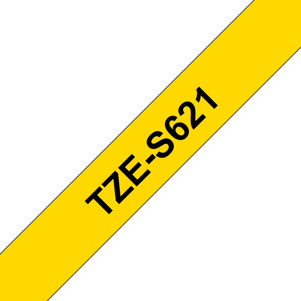 Cinta Brother TZES621 - Texto Negro sobre Fondo Amarillo - 9mm x 8mts - Súper Adhesiva - TZES621