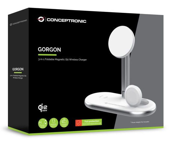 Conceptronic GORGON05W 3-in-1 Foldable Magnetic Qi2 Wireless Charger – image 3