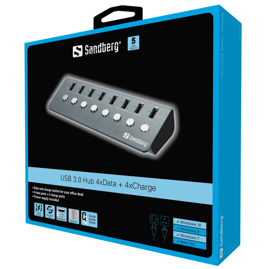Sandberg USB 3.0 Hub 4xData + 4xCharge – image 2