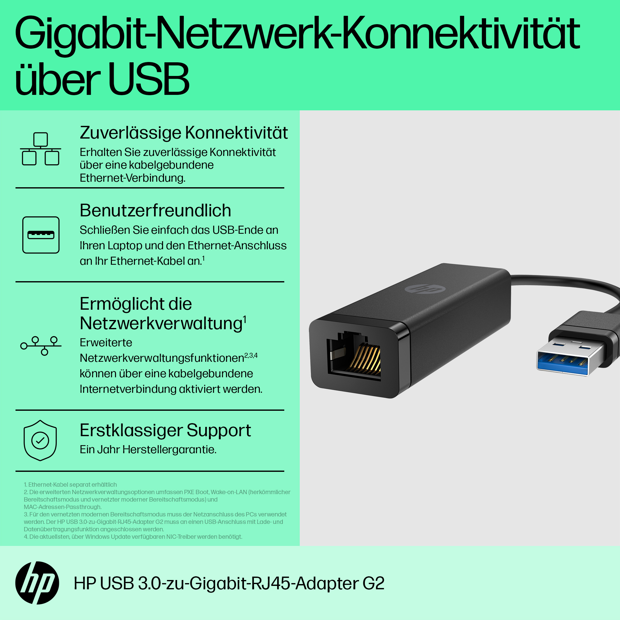 HP Adapter USB-A -> Gig RJ45 Adapter G2 Adapter