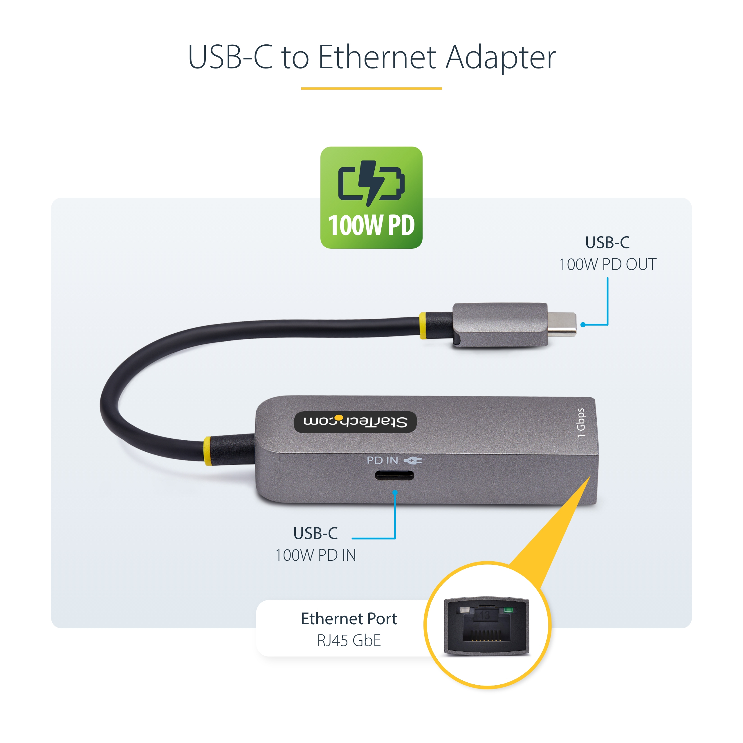 صورة محول StarTech.com 1GPD3-USB-C-ETHERNET USB-C إلى جيجابت إيثرنت مع تمرير طاقة 100 واط
