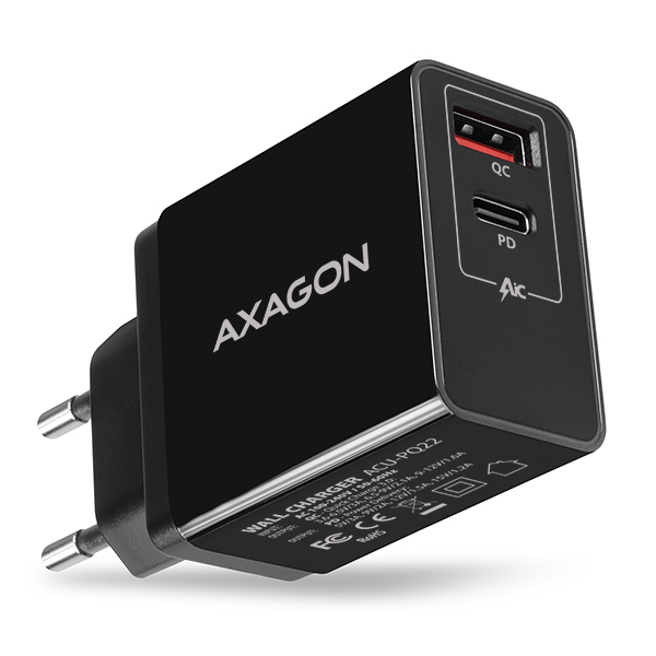 Axagon ACU-PQ22 mobile device charger Mobile phone, Power bank, Smartphone, Smartwatch, Tablet, Universal Black AC Fast charging Indoor