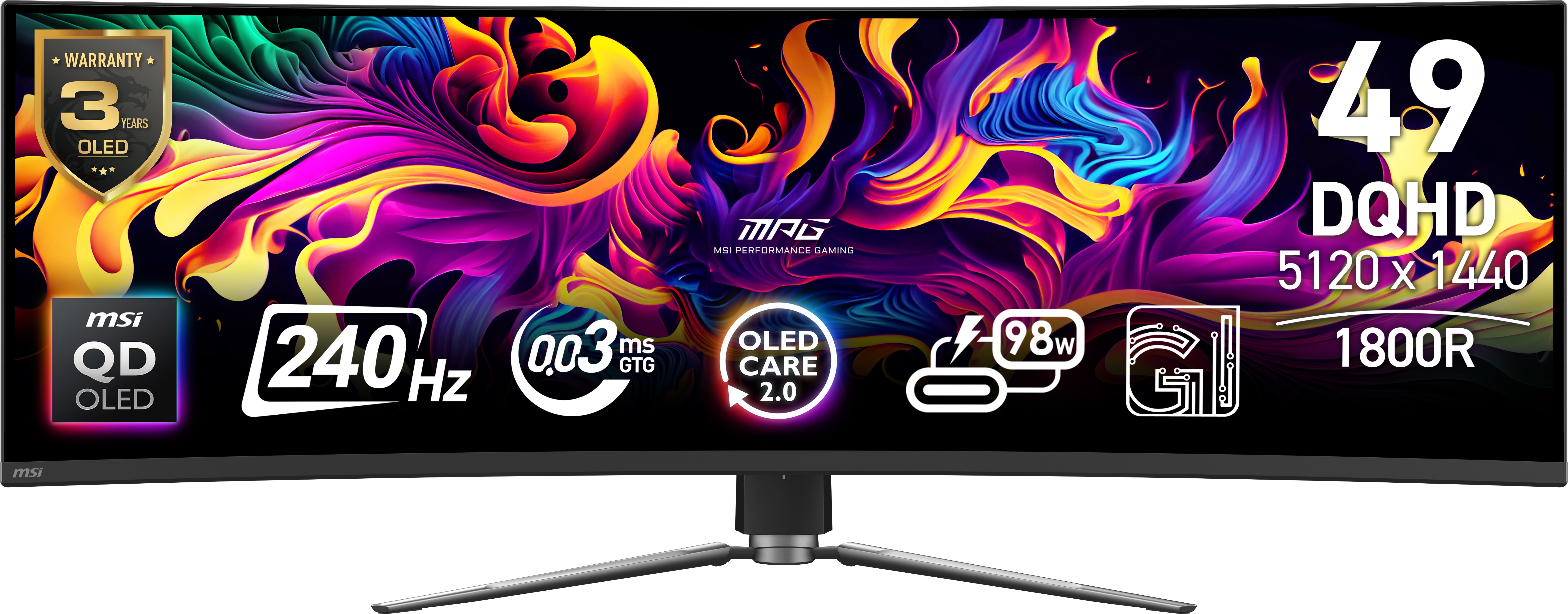 MSI MPG 491CQPX QD-OLED Monitor PC 124,5 cm (49") 5120 x 1440 Pixel Dual QHD Nero