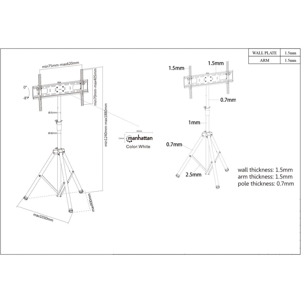 Manhattan Tripod Floor Mount for TV & Monitors, Stand Assembly, For screens: – image 6