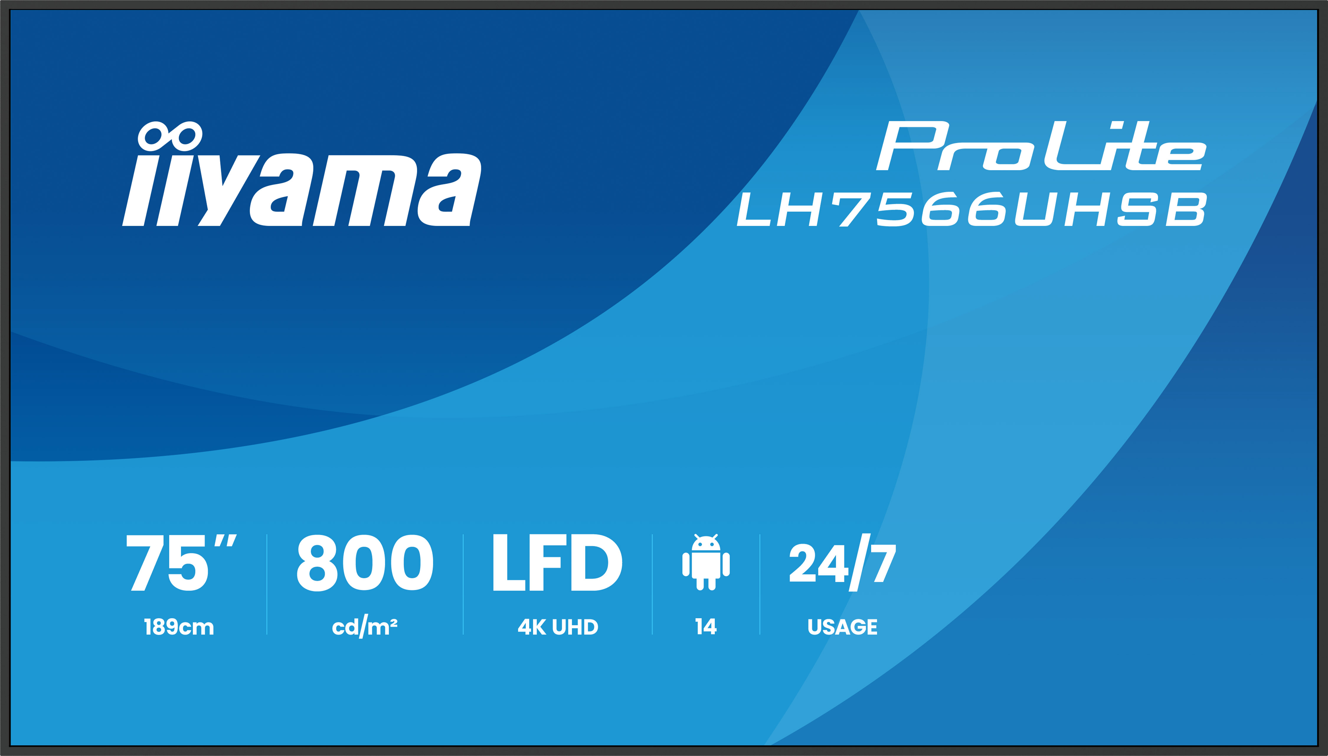 iiyama LH7566UHSB-B1AG Écran d'affichage dynamique Écran plat de signalisation numérique 190,5 cm (75") LCD Wifi 800 cd/m² 4K Ultra HD Noir Intégré dans le processeur Android 24/7